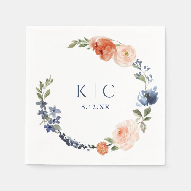 Bröllopsfest Färgrik Orange & Dammig Blå Krans Pappersservett (Framsidan)
