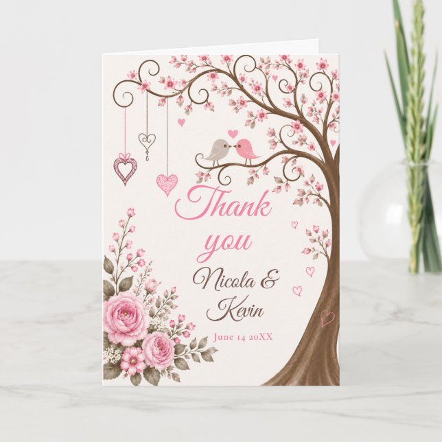 Bröllopsfest för Blush Blossom Tack Kort (Framsida)