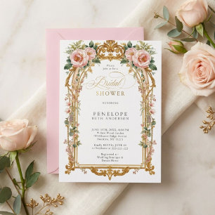 Bröllopsfest för blush peony guld blommor inbjudningar