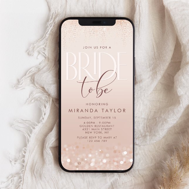 Bröllopsfest för brud med rosa och guld Mobil inbj Meddelande (Blush Pink Rose Gold Bridal Shower Mobile Invite)