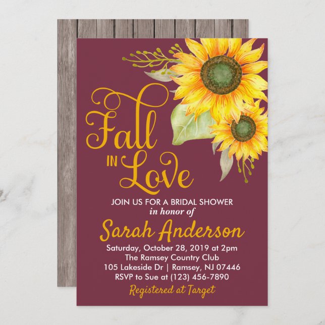 Bröllopsfest för bruden - Solrosor Inbjudningar (Fram/baksida)