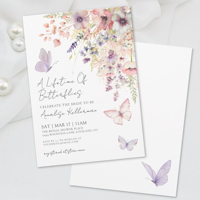 Bröllopsfest för fjärilar och vilda blommor inbjudningar (Wildflower Butterfly Bridal Shower Invitation)