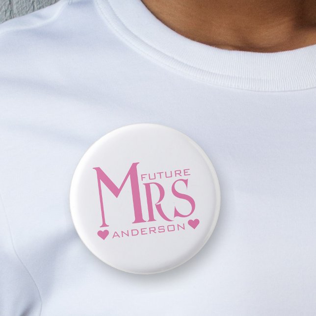 Bröllopsfest för framtida fru Mrs. Bröllopsdusch Knapp (Pink Future Mrs Engagement Party Bridal Shower Button)