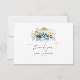 Bröllopsfest för grönska och gyllene pumpor tackko tack kort