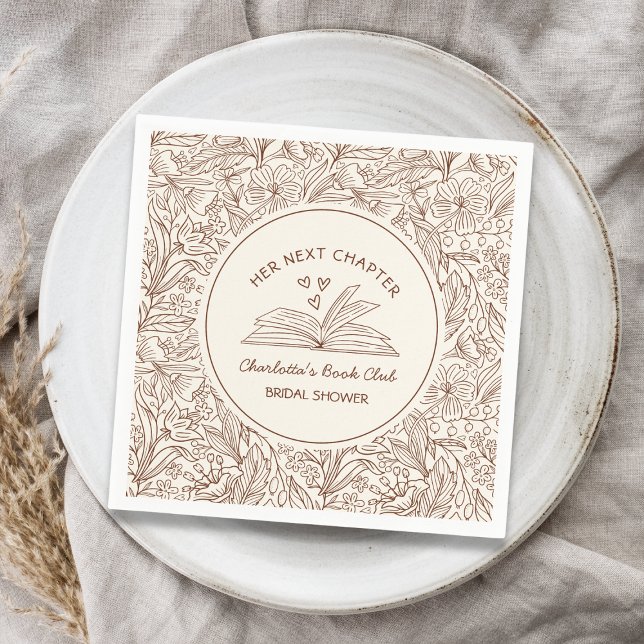 Bröllopsfest för Her Next Chapter Brown Book Club Pappersservett (Her Next Chapter Brown Book Club Bridal Shower Napkins)