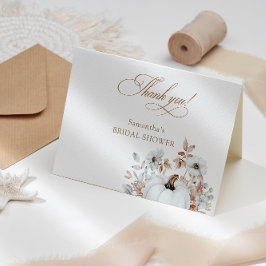 Bröllopsfest för hösten med vit pumpa tack kort