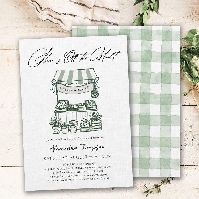 Bröllopsfest för modern kalligrafi utanför marknad inbjudningar (off the market bridal shower invitation farmers stand hand drawn modern elegant calligraphy)