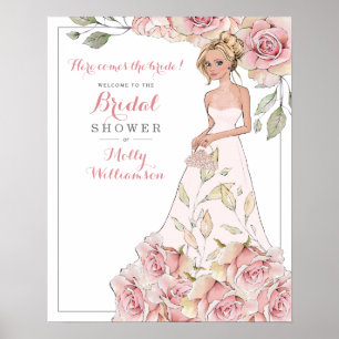 Bröllopsfest för Pink Rose Bride välkomstaffisch Poster