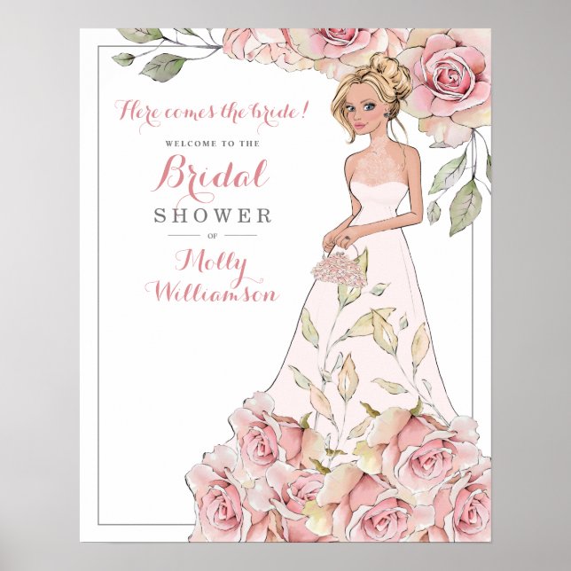 Bröllopsfest för Pink Rose Bride välkomstaffisch Poster (Framsidan)