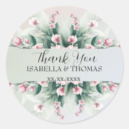 Bröllopsfest för Tack av pastellblommigt för elega Runt Klistermärke