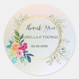 Bröllopsfest för Tack av pastellblommigt för elega Runt Klistermärke