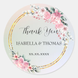 Bröllopsfest för Tack av pastellblommigt för elega Runt Klistermärke