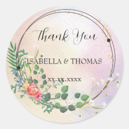 Bröllopsfest för Tack av pastellblommigt för elega Runt Klistermärke