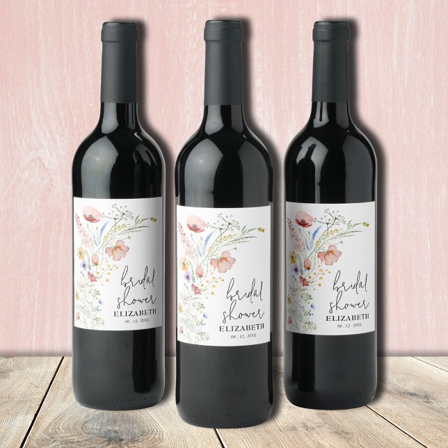 Bröllopsfest för vildblommor vinflaska etikett (Wildflowers bridal shower personalized wine bottle labels)