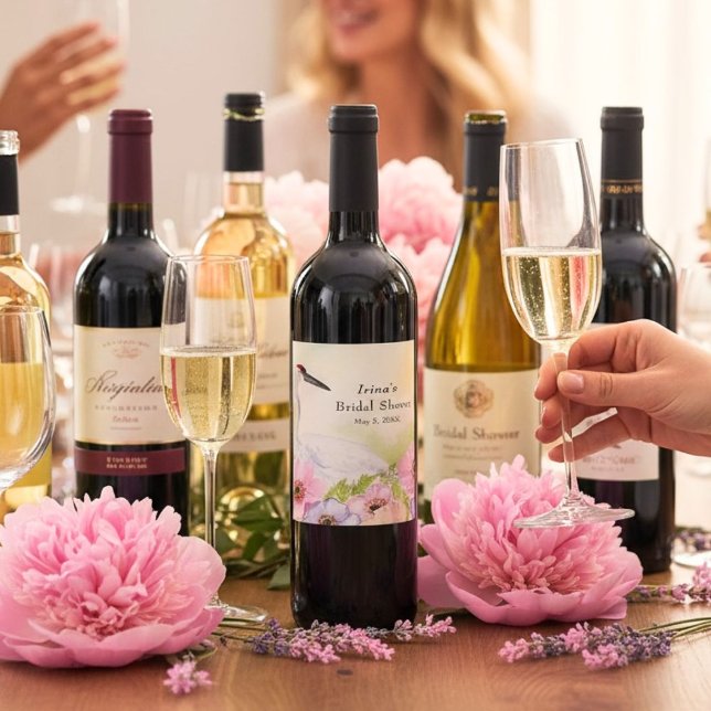 Bröllopsfest för Whooping Crane Anemoner  Vinflaska Etikett (Skapare uppladdad)