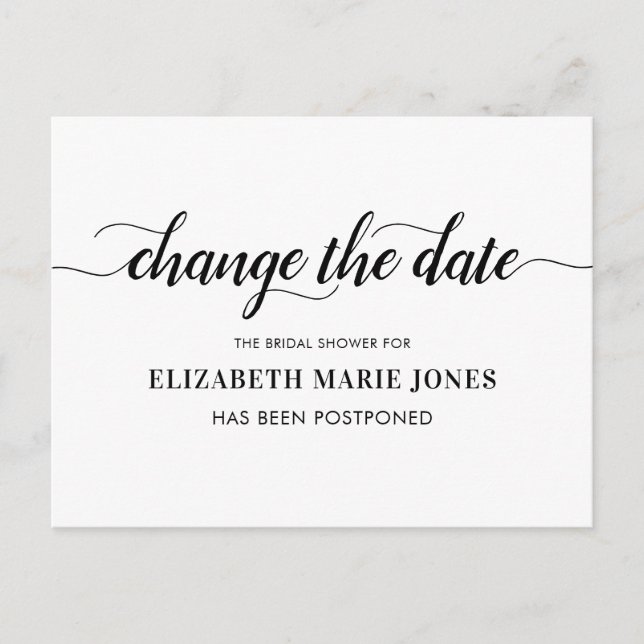 Bröllopsfest Förändra Datum Elegant Typografi Meddelande Vykort (Framsida)