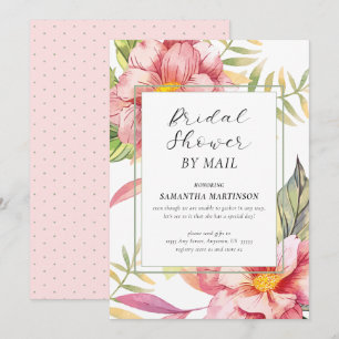 Bröllopsfest genom posten Rosa blomster vattenfärg Inbjudningar