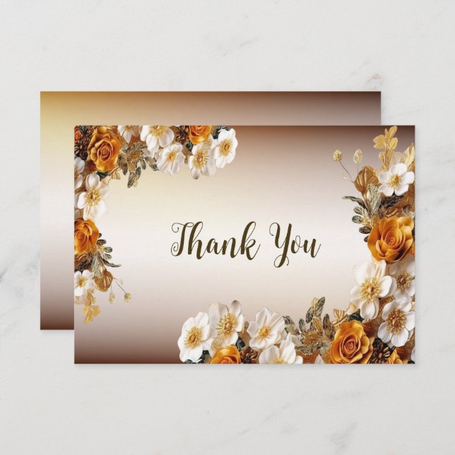 Bröllopsfest Golden Orange White Flowers Rustic Tack Kort (Fram/baksida)
