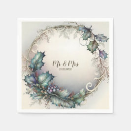 Bröllopsfest Grönt Lila Löv Rustic Elegant Pappersservett