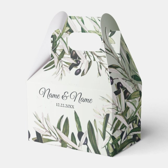 Bröllopsfest Grönt Löv Black Olive Elegant Presentaskar (Framsidan Sidan)