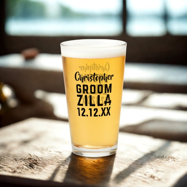 Bröllopsfest Groom Rolig Groomzilla Glas Tumbler (For your Groom. Just add his name and your wedding date (so he doesn't forget))