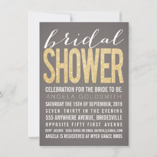 Bröllopsfest Guld Glitter Grå Part Invitation Inbjudningar