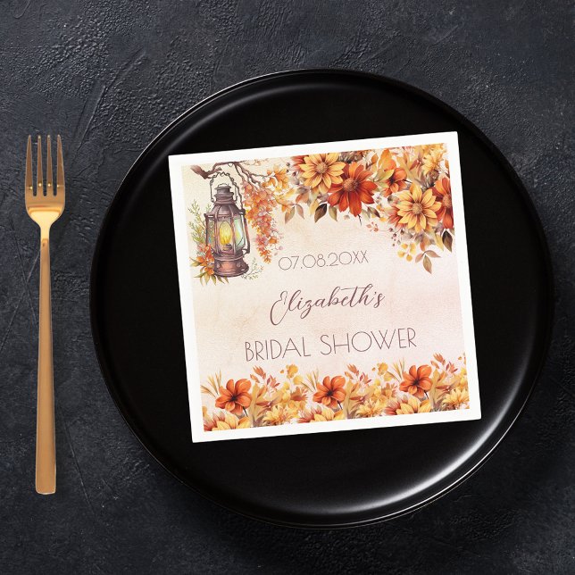 Bröllopsfest höst orange blommor rustik lampa pappersservett (Skapare uppladdad)