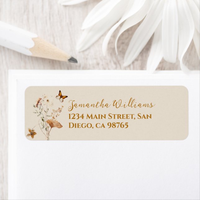 Bröllopsfest i akvarell med vilda blommor returadress etikett (Insitu)