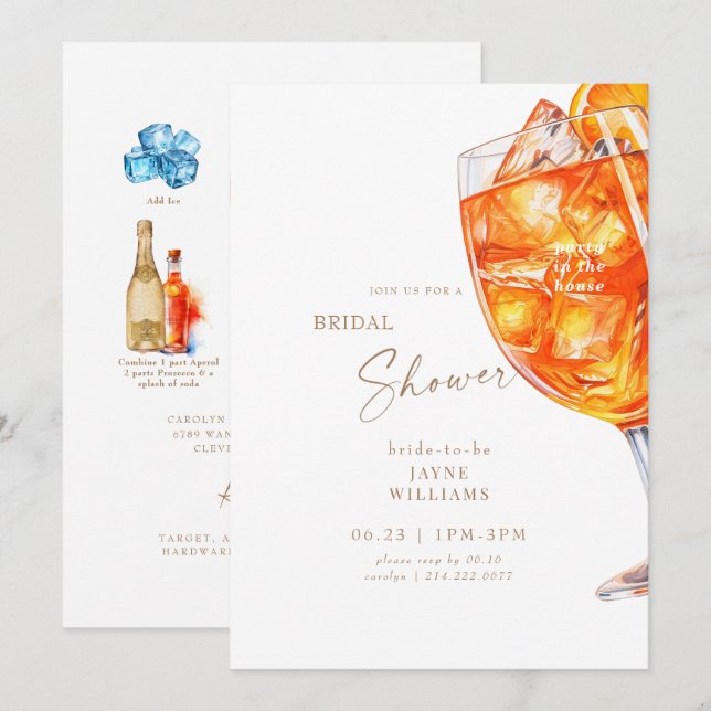 Bröllopsfest i huset Aperol Spritz Bröllopsdusch Inbjudningar (Fram/baksida)