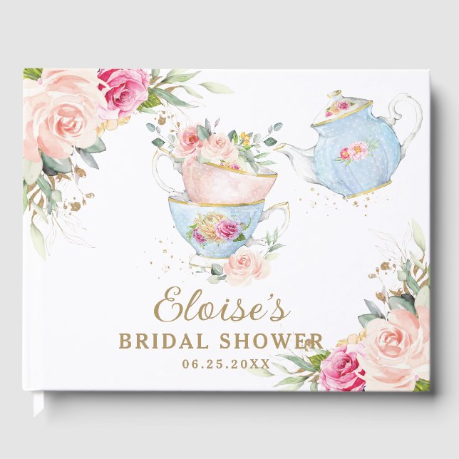 Bröllopsfest i rosa blomster med hög te gästböcker (Framsida)