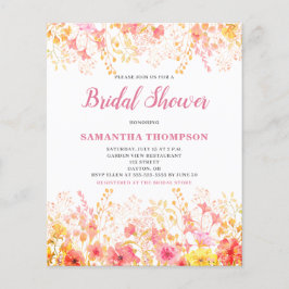 Bröllopsfest-inbjudan med rosa blommor på budget flygblad