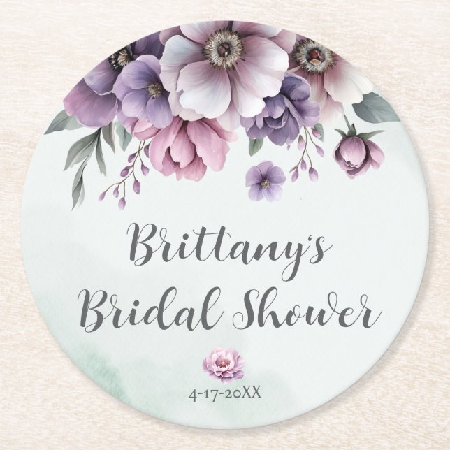 Bröllopsfest Lavendel & Grön Blommig Pappersunderl Underlägg Papper Rund (Framsidan)