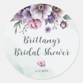 Bröllopsfest Lavendel & Grön Blommig  Runt Klistermärke