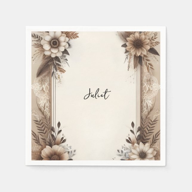 Bröllopsfest med återvunnet papper i höstlig trä-s pappersservett (Framsidan)