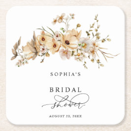 Bröllopsfest med Beige Vilda Blommor Underlägg Papper Kvadrat