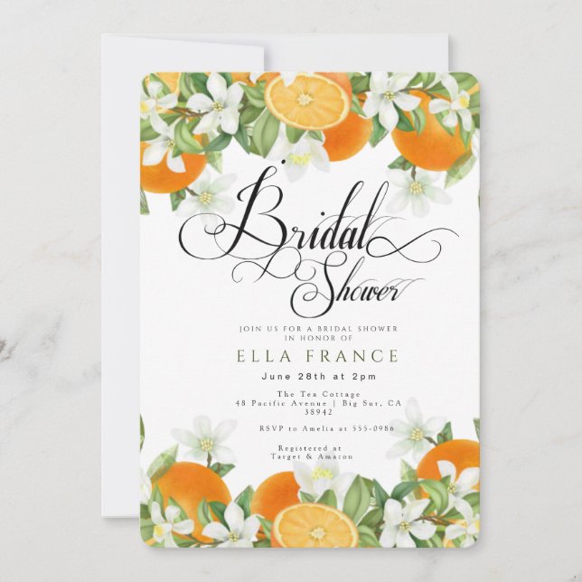 Bröllopsfest med blommor och citroner inbjudningar (Framsida)