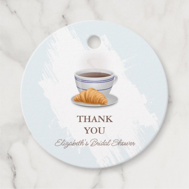 Bröllopsfest med kaffe och croissanter gåvor etiketter (Framsida)