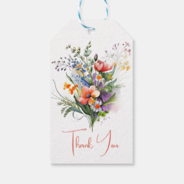 Bröllopsfest med korall- och lila vilda blommor presentetikett