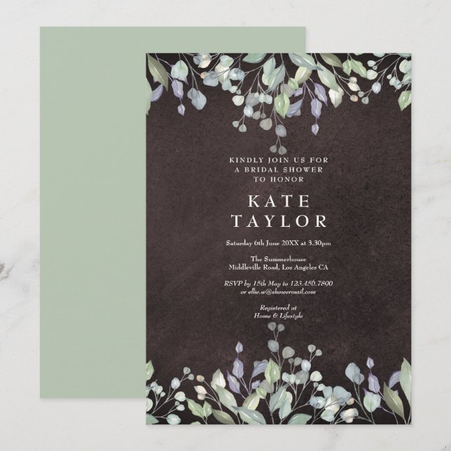 Bröllopsfest med krittavla-salvia och syrenblommor inbjudningar (Fram/baksida)