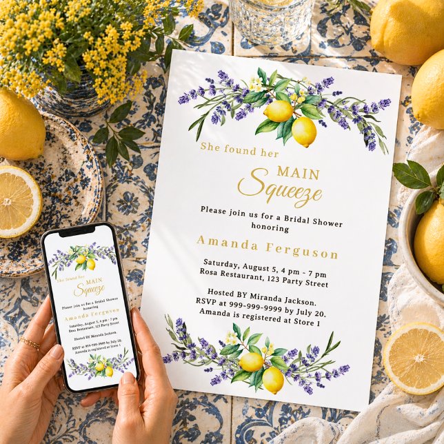 Bröllopsfest med lavendelblommor och citroner älsk inbjudningar (Skapare uppladdad)
