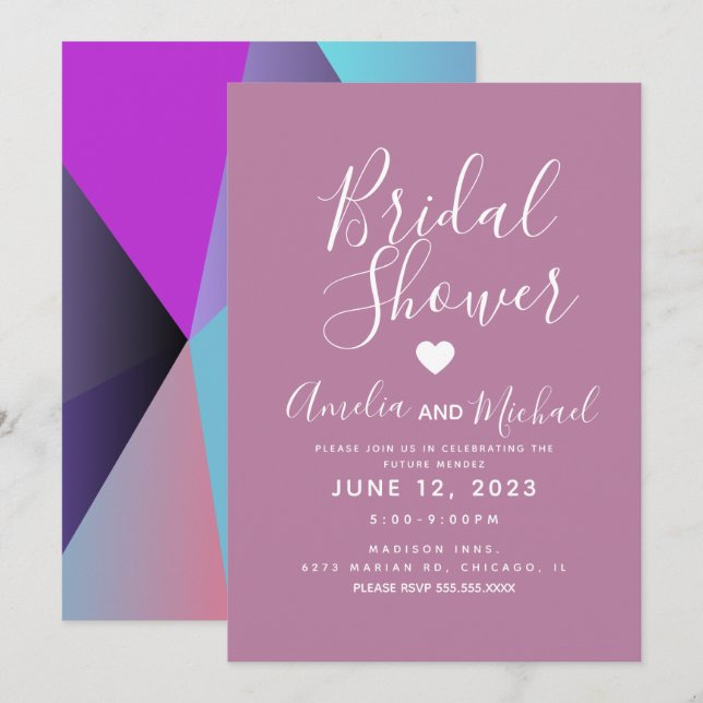 Bröllopsfest med lila geometriska former inbjudningar (Fram/baksida)