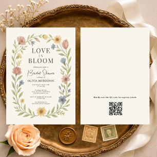 Bröllopsfest med Love In Bloom Blommig QR-kod Inbjudningar