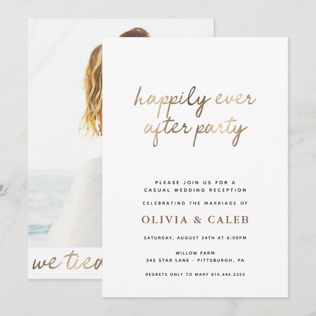 Bröllopsfest med lyckligt slut för evigt Bröllopsi Inbjudningar (Fram/baksida)