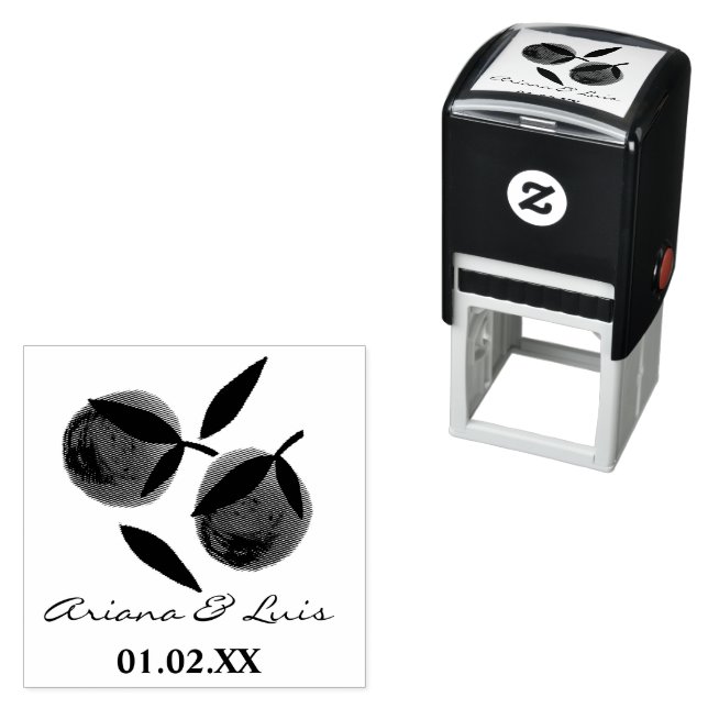 Bröllopsfest med orange citrus Handritad   Självfärgande Stämpel (In Situ)