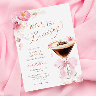 Bröllopsfest med Rosa Blommor där Kärlek Bryggs Inbjudningar