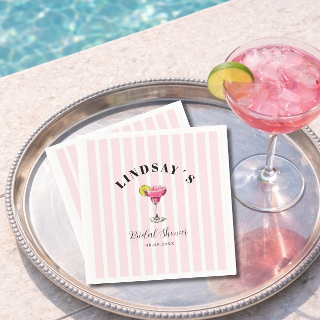 Bröllopsfest med Rosa Stripe Cocktail Pappersservett (Pink Stripe Cocktail Bridal Shower Napkins)
