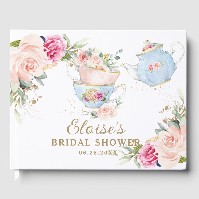 Bröllopsfest med rosafärgad blomstermotiv och fika gästböcker (Framsida)