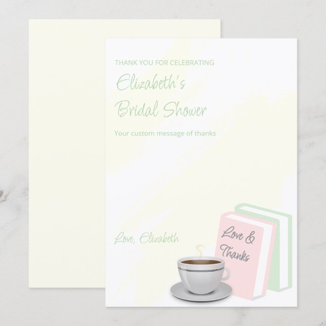 Bröllopsfest med te och böcker tack kort (Fram/baksida)