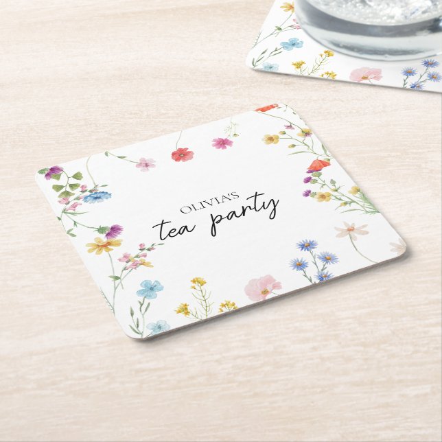 Bröllopsfest med vildblomsterteparty underlägg papper kvadrat (Vinklad)