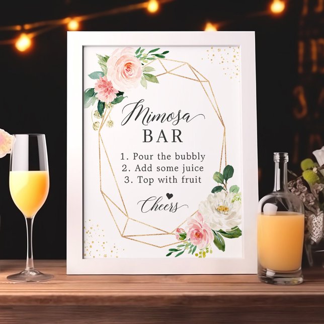 Bröllopsfest Mimosa Bar skylt rosafärgad blommig (Skapare uppladdad)